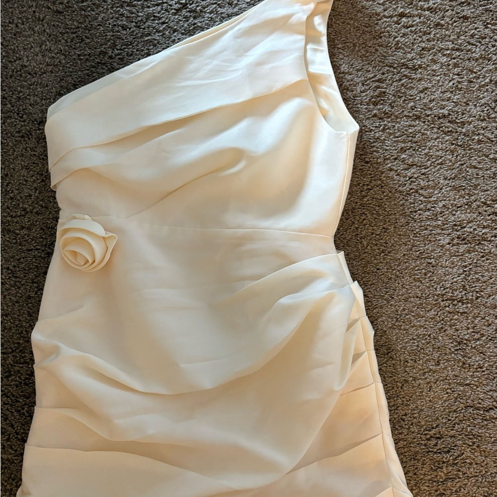 Showpo Cream One-Shoulder Dress